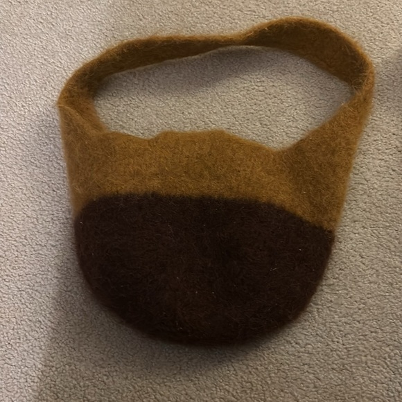 Vintage Wool Bag Purse Button Tote Brown Tan - Picture 2 of 3